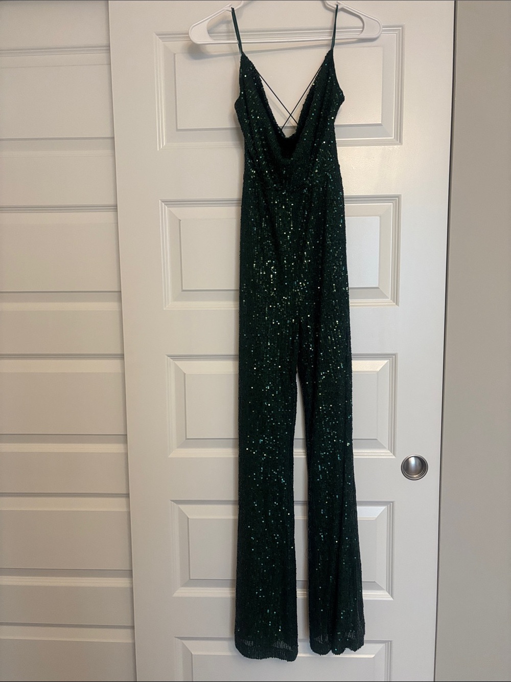 Selfie Leslie Emerald Green Sequin Cowl Neck Jumpsuit